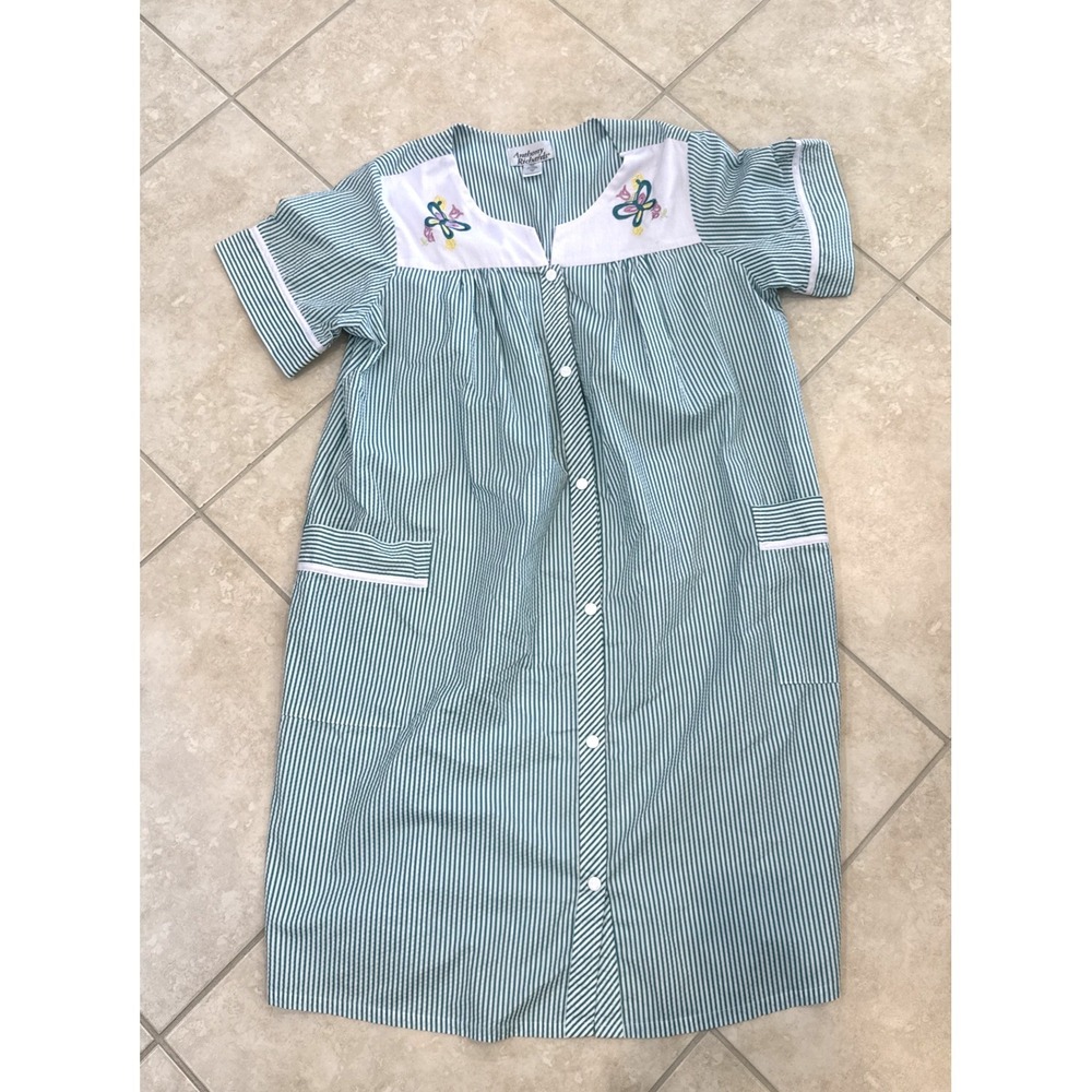 NWOT Anthony Richards Green Striped House Dress Housecoat Nightgown Mumu Sz 1X - Picture 2 of 7